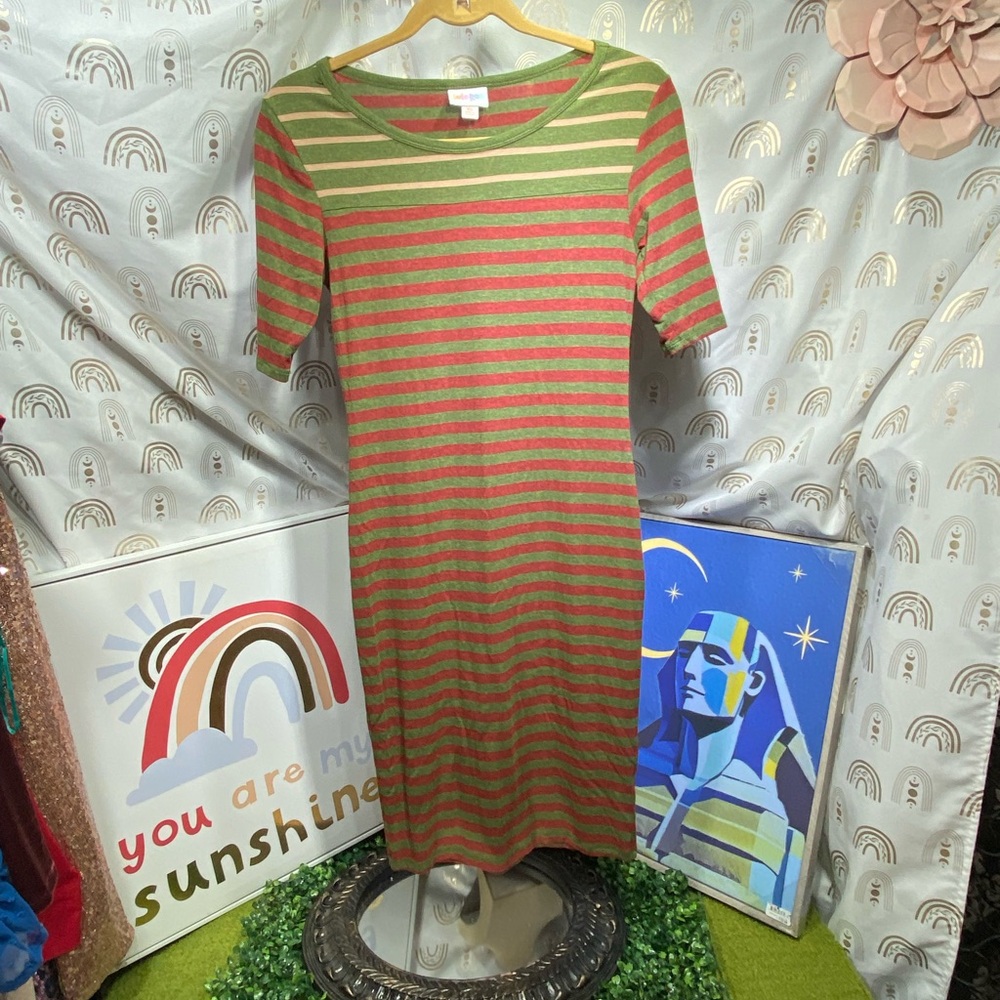 LuLaRoe Green and Red Striped Top